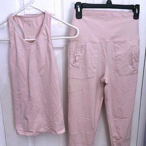 ENIDMIL LIGHT PINK BABY PINK WORKOUT YOGA TANK TOP AND LEGGINGS SET SMALL